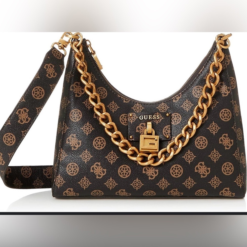 GUESS Black and Gold Shoulder Bag